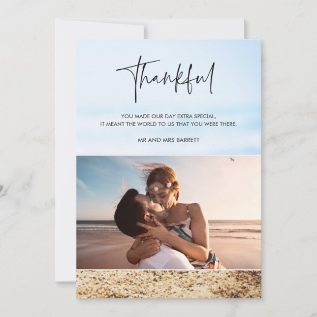 Tarjeta de agradecimiento por la boda de la playa  (Anverso)