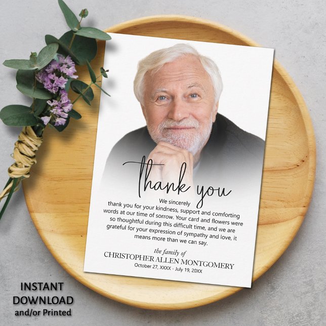 Tarjeta de agradecimiento por la celebración de la (Celebration of life funeral photo thank you cards - INSTANT DOWNLOAD and/or PRINTED)