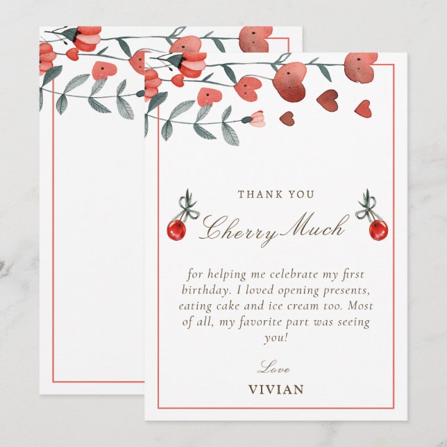 Tarjeta de agradecimiento por la cereza floral car (Anverso / Reverso)