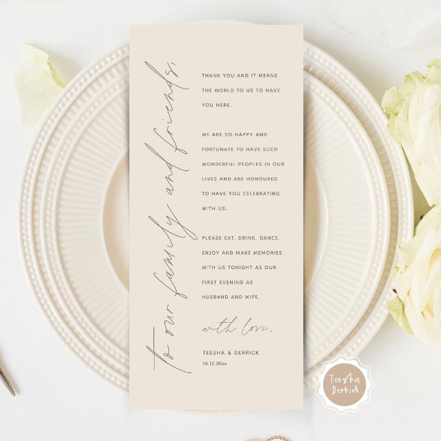 Tarjeta de agradecimiento por la configuración del (Modern Minimalist Wedding Place Setting Thank You Card for Your Wedding Dinner Party, Grey Cream.)