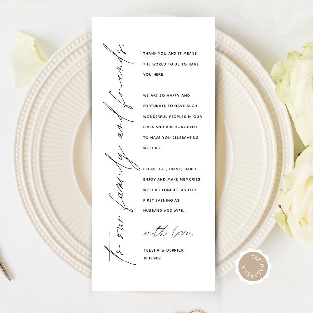 Tarjeta de agradecimiento por la configuración del (Modern Minimalist Wedding Place Setting Thank You Card, Dinner Plate Decor, Online Editable)
