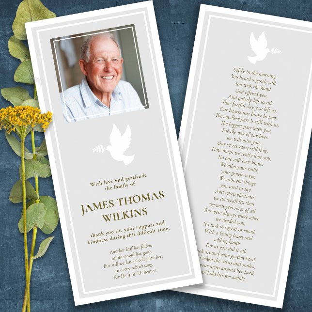 Tarjeta de agradecimiento por la memoria de la sim (Peaceful Dove Sympathy Bereavement Funeral Thank You Card, Funeral Program, Order of Service)