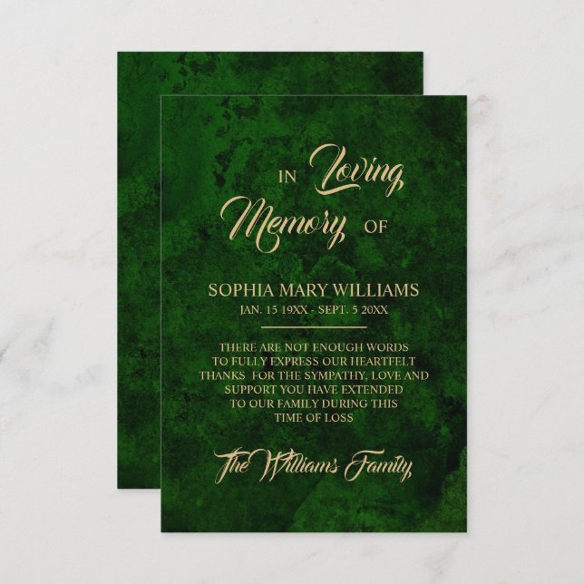 Tarjeta de agradecimiento por la memoria de la sol (Anverso / Reverso)