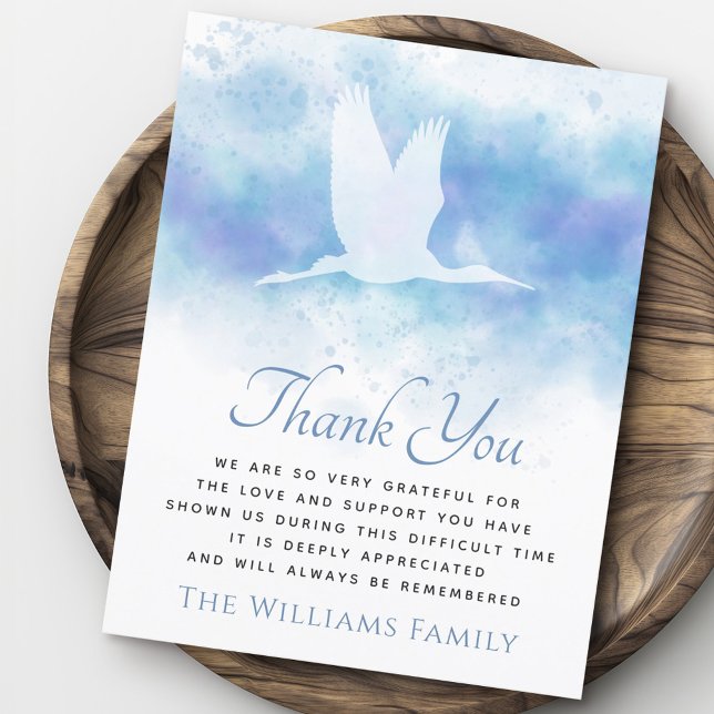 Tarjeta de agradecimiento por la solidaridad en el (Flying crane funeral sympathy thank you card)