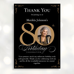 Tarjeta de agradecimiento por oro negro 80th Birth