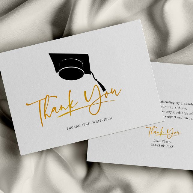 Tarjeta de agradecimiento por script Minimalista d (Graduation Cap Minimalist Thank You Card)