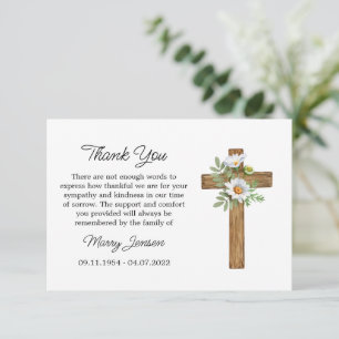 Tarjeta de agradecimiento por simpatía de cruz de
