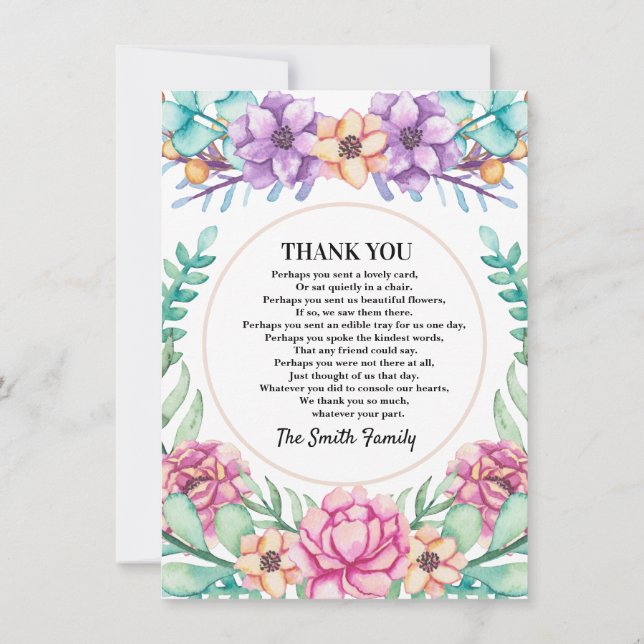 Tarjeta de agradecimiento por su Bouquet Floral Ro (Reverso)