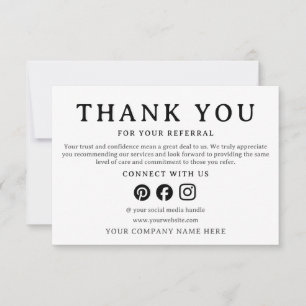 Tarjeta de agradecimiento por su referencia comerc