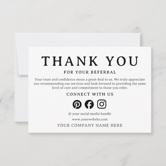 Tarjeta de agradecimiento por su referencia comerc (Anverso)