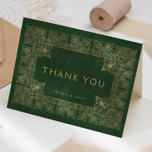 Tarjeta De Agradecimiento Portada de libro vintage verde dorado boda