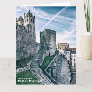 Tarjeta De Agradecimiento Porto, Portugal. Catedral y el Ayuntamiento Antigu