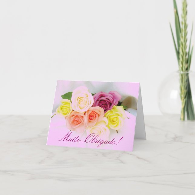 Tarjeta De Agradecimiento Portugués: Gracias ramo subió (Anverso)