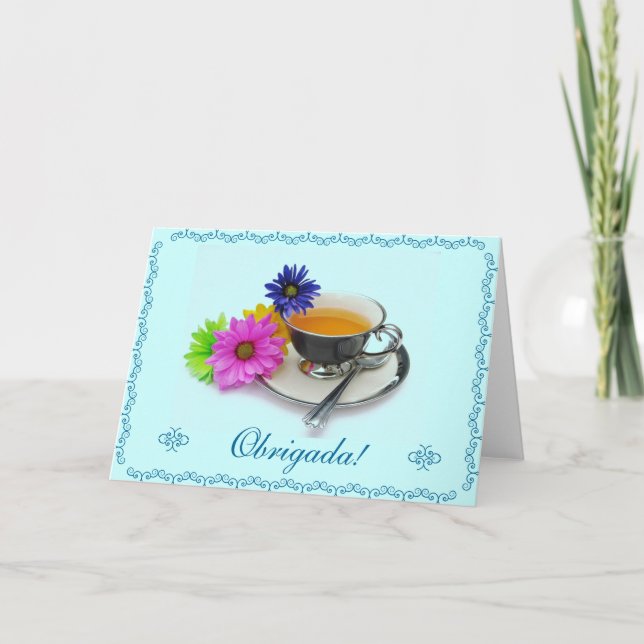 Tarjeta De Agradecimiento Portugués: Obrigado/le agradece (Anverso)