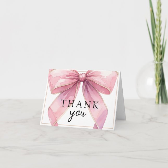Tarjeta De Agradecimiento Posh Pink Coquette Bow Baby Shower (Anverso)
