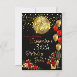 Tarjeta De Agradecimiento Poster de cumpleaños rojo y oro