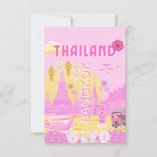 Tarjeta De Agradecimiento Póster de viaje a Bangkok Tailandia Arte retro r