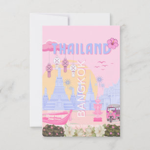 Tarjeta De Agradecimiento Póster de viaje de Bangkok Tailandia rosa pastel a