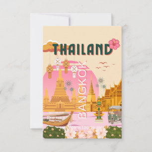 Tarjeta De Agradecimiento Póster de viaje retro vintage Bangkok Tailandia