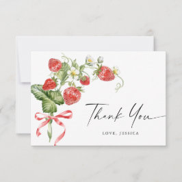 Tarjeta De Agradecimiento Pradera de Acuarela de Fresa de Moda