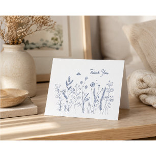 Tarjeta De Agradecimiento Pradera de flores silvestres minimalista azul agra