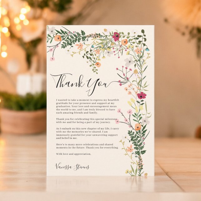 Tarjeta De Agradecimiento Prado bohemio flores silvestres graduación de prim (Bohemian meadow wild flowers spring graduation thank you card)