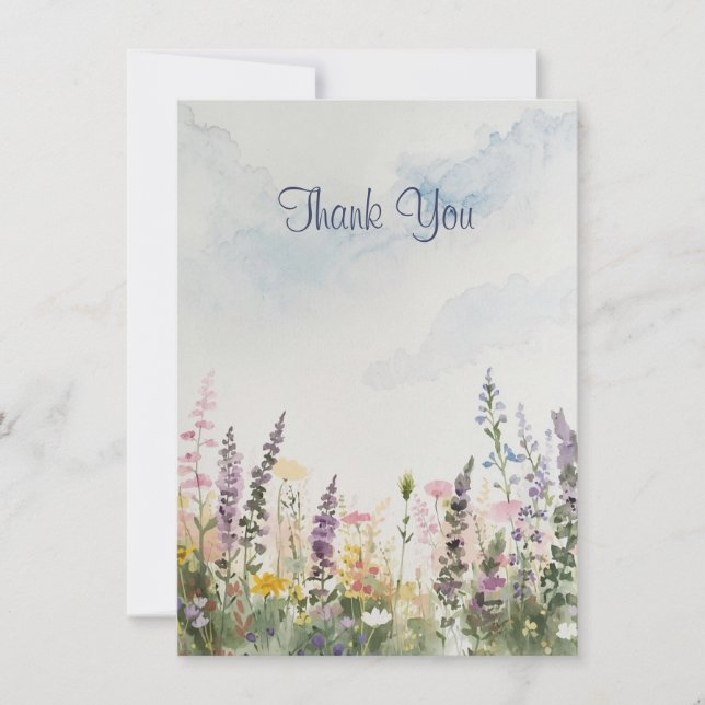 Tarjeta De Agradecimiento Prado de flores silvestres en acuarela | Boho rúst (Anverso)