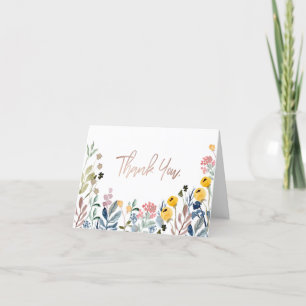 Tarjeta De Agradecimiento Prado de flores silvestres en acuarela colorida