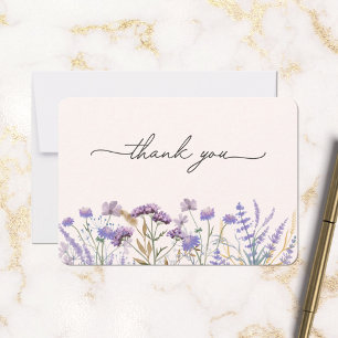 Tarjeta De Agradecimiento Prado de flores silvestres moradas en acuarela