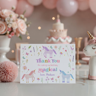 Tarjeta De Agradecimiento Prado de Unicornio Rosa Pastel Oro Gracias