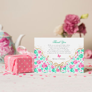Tarjeta De Agradecimiento Precioso arcoiris dorado floral Rosa Pink para bab