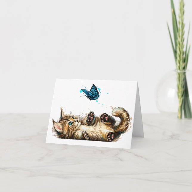Tarjeta De Agradecimiento Preciosos Notecards para gatitos y mariposas (Anverso)