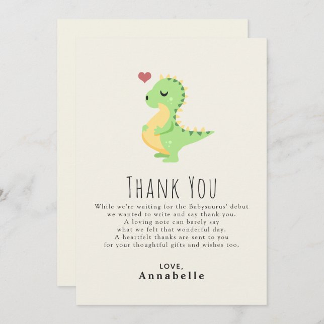 Tarjeta De Agradecimiento Preggosauro Cute Dinosaur Baby Shower (Anverso / Reverso)