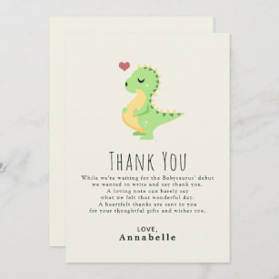 Tarjeta De Agradecimiento Preggosauro Cute Dinosaur Baby Shower