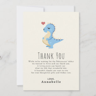 Tarjeta De Agradecimiento Preggosaurus adorable dinosaur chico Baby Shower