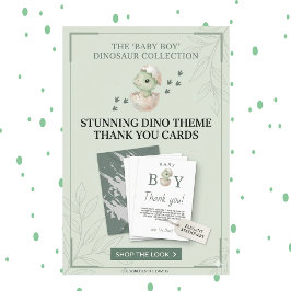 Tarjeta De Agradecimiento Prehistoric Sage Green Baby Boy Shower