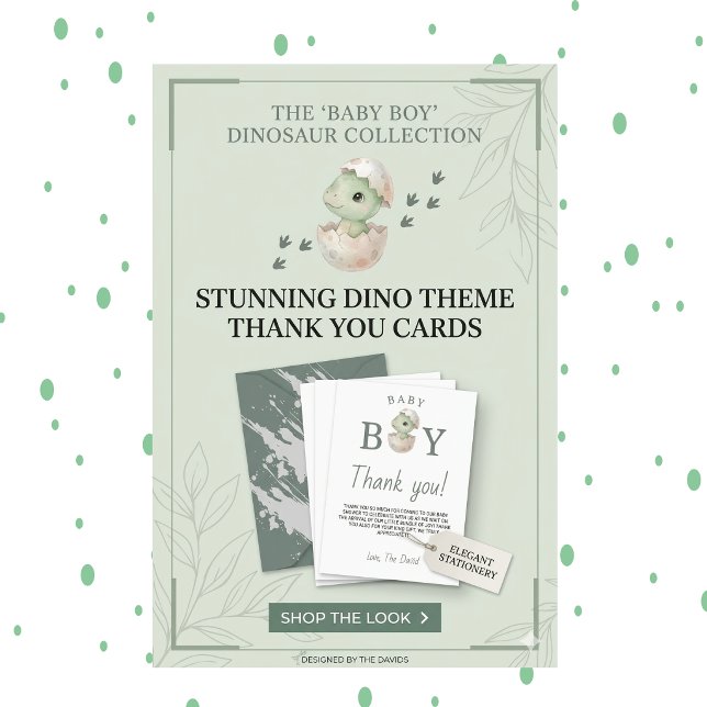 Tarjeta De Agradecimiento Prehistoric Sage Green Baby Boy Shower (Subido por el creador)