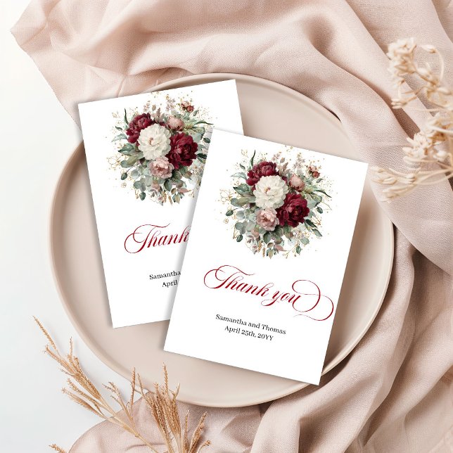 Tarjeta de agradecimiento Premium de Floral Verde  (Premium Deep Red Floral Greenery Thank You Card)