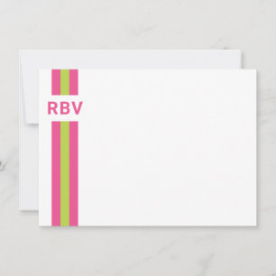 Tarjeta De Agradecimiento Prep Stripe Rosa Brillante y Verde Lima