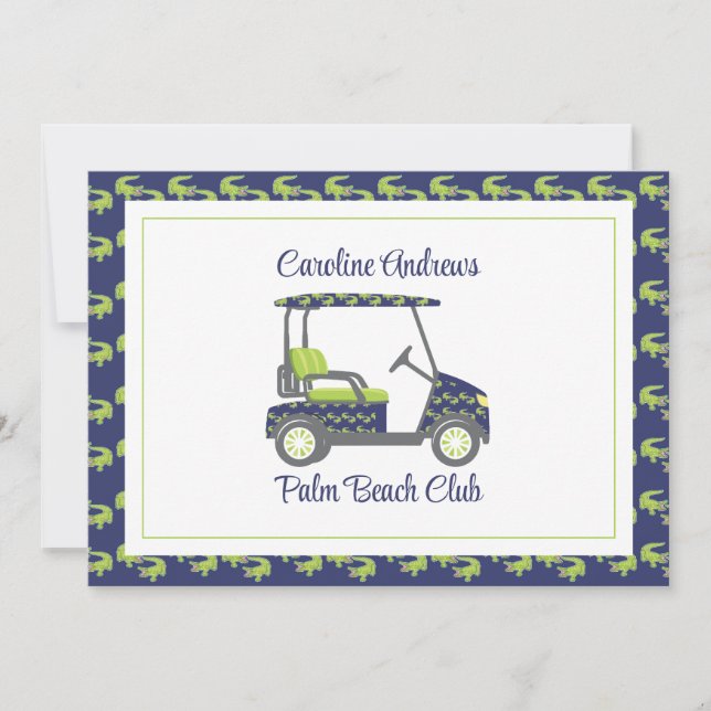 Tarjeta De Agradecimiento Preppy Alligators Palm Beach Golf Cart (Anverso)