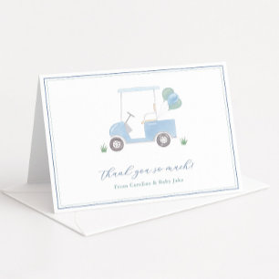 Tarjeta De Agradecimiento Preppy Blue Golf Carro Baby Boy Shower