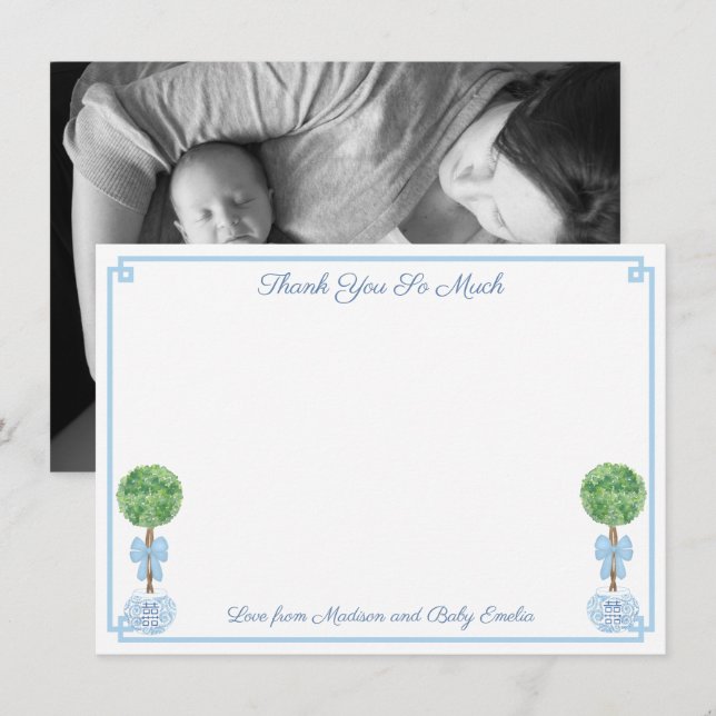 Tarjeta De Agradecimiento Preppy Boxwood Baby Boy Shower Sip Y Ver Imagen (Anverso / Reverso)