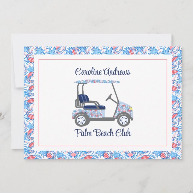 Tarjeta De Agradecimiento Preppy Crabs Palm Beach Golf Cart (Anverso)