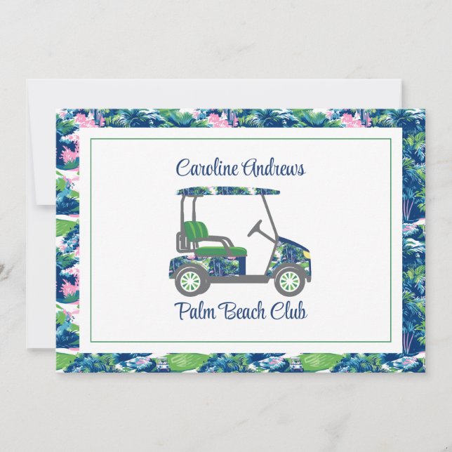 Tarjeta De Agradecimiento Preppy Golf Palm Beach Golf Cart (Anverso)