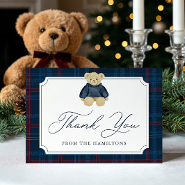 Tarjeta De Agradecimiento Preppy Navy Plaid Teddy Bear Baby Shower