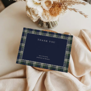 Tarjeta De Agradecimiento Preppy Navy y Polo Tartán Verde