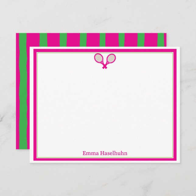 Tarjeta De Agradecimiento Preppy Pink & Green Tennis Flat Card Stationary  (Anverso / Reverso)