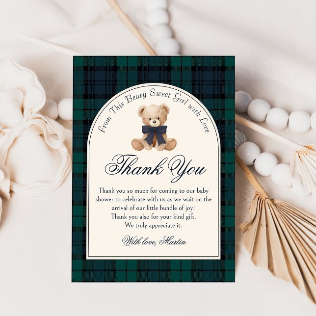 Tarjeta De Agradecimiento Preppy Plaid Teddy Bear Birthday Thank You Card (Subido por el creador)