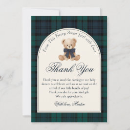 Tarjeta De Agradecimiento Preppy Plaid Teddy Bear Birthday Thank You Card