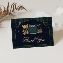 Tarjeta De Agradecimiento Preppy Polo Teddy Bear Baby Shower Thank You Card